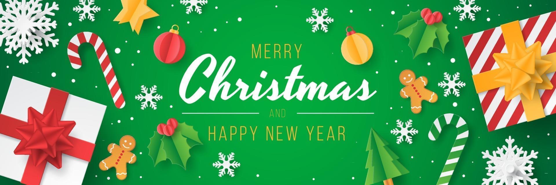 Christmas banner with papercut christmas element. vector