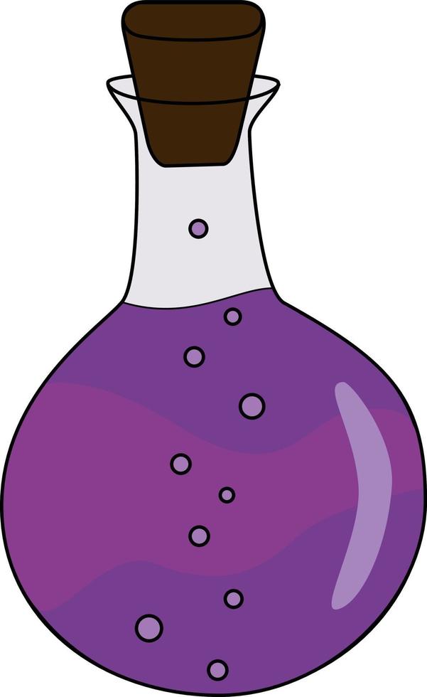 Glass bottle with purple magic potion vector