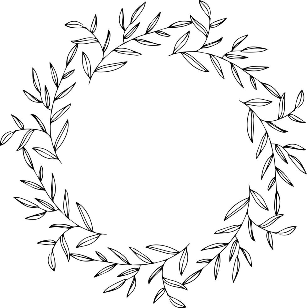 Round frame with doodle branches and leaves vector