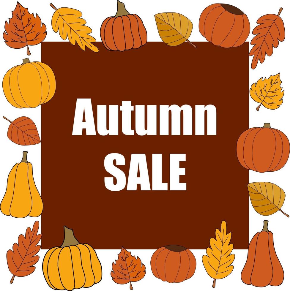 Autumn sale vector promotion square banner on red.