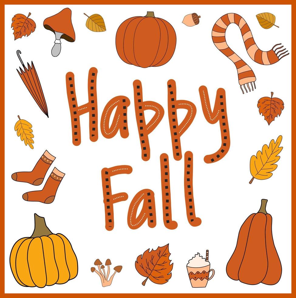 Happy fall autumn vector clipart with square frame