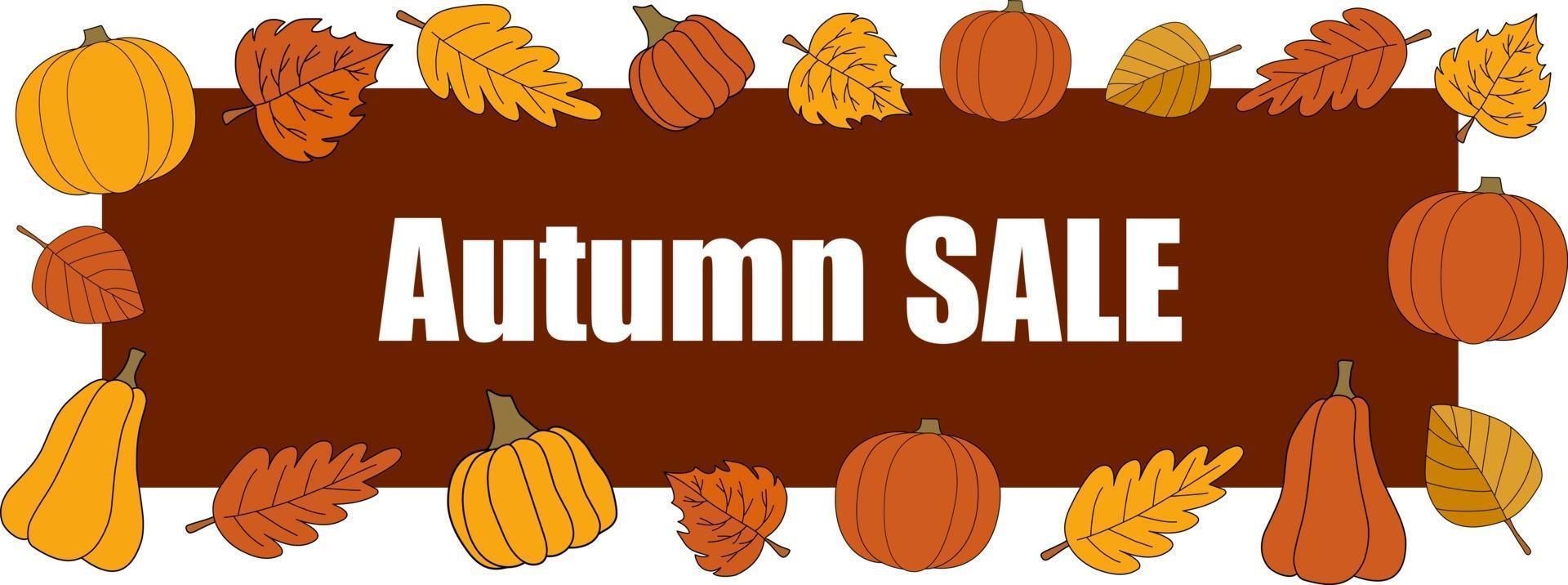 Autumn sale vector promotion rectangle banner with white frame