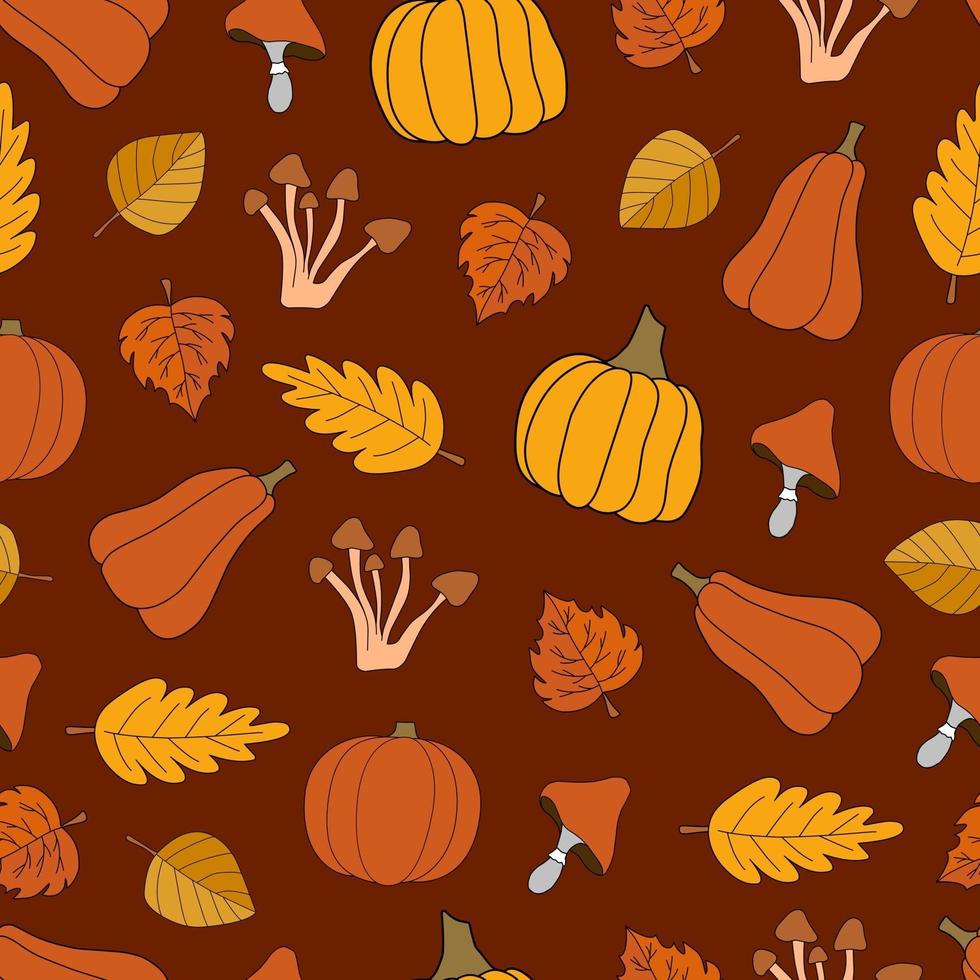Autumn harvest vector seamless pattern on red background