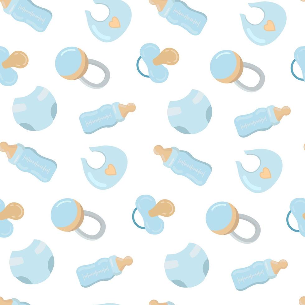 Vector seamless pattern with blue baby care objects