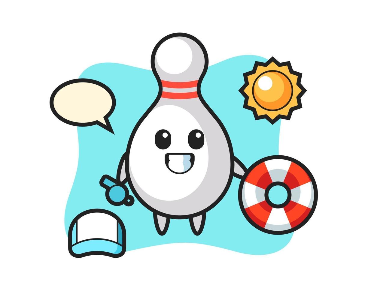 Cartoon mascot of bowling pin as a beach guard vector