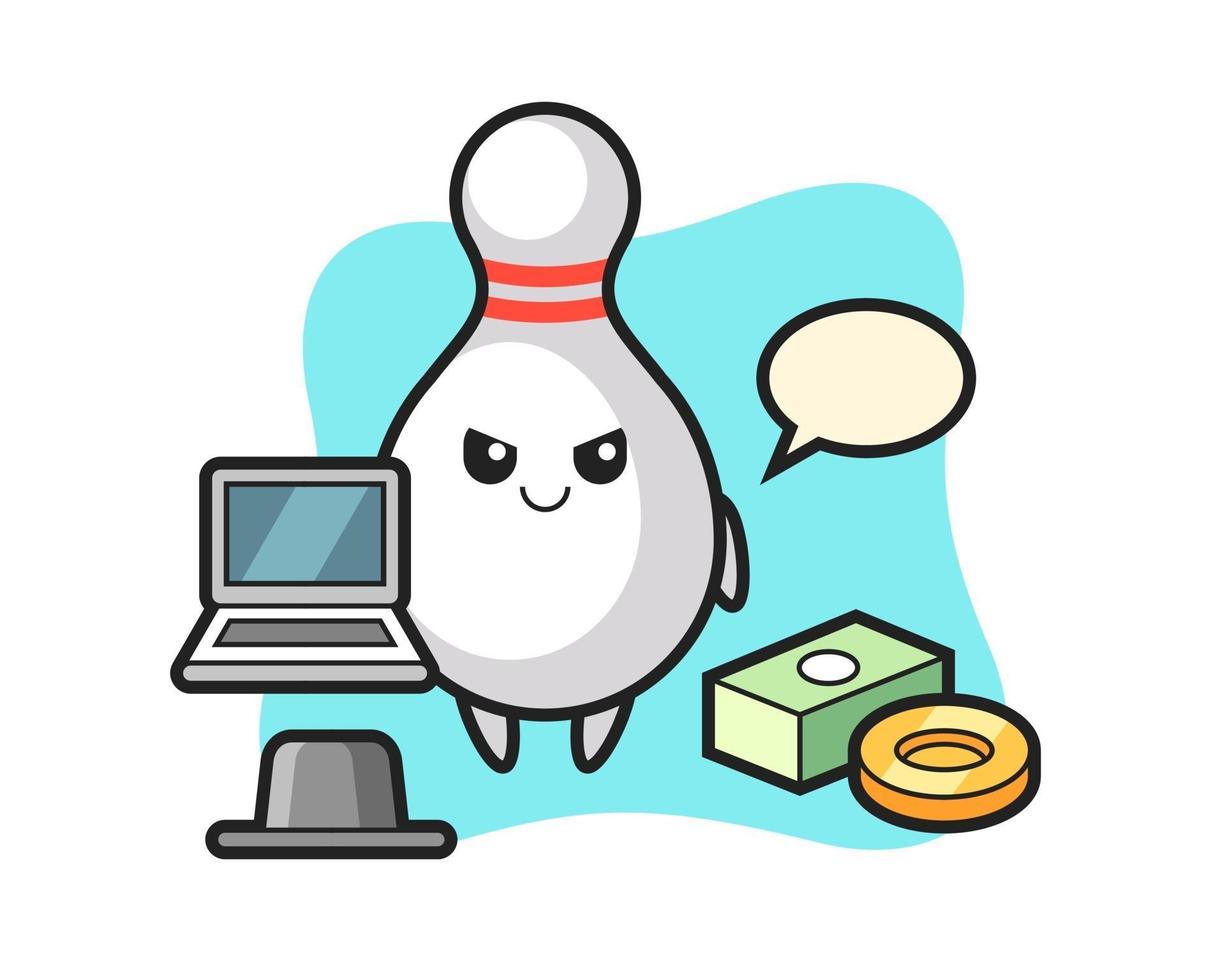 Mascot Illustration of bowling pin as a hacker vector