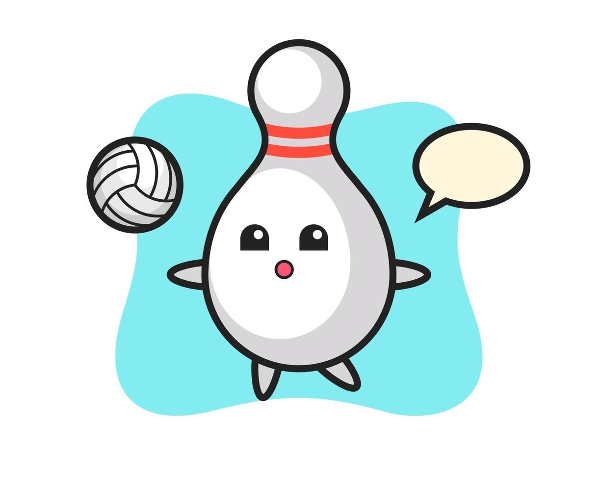 personaje de dibujos animados de bolos está jugando voleibol vector