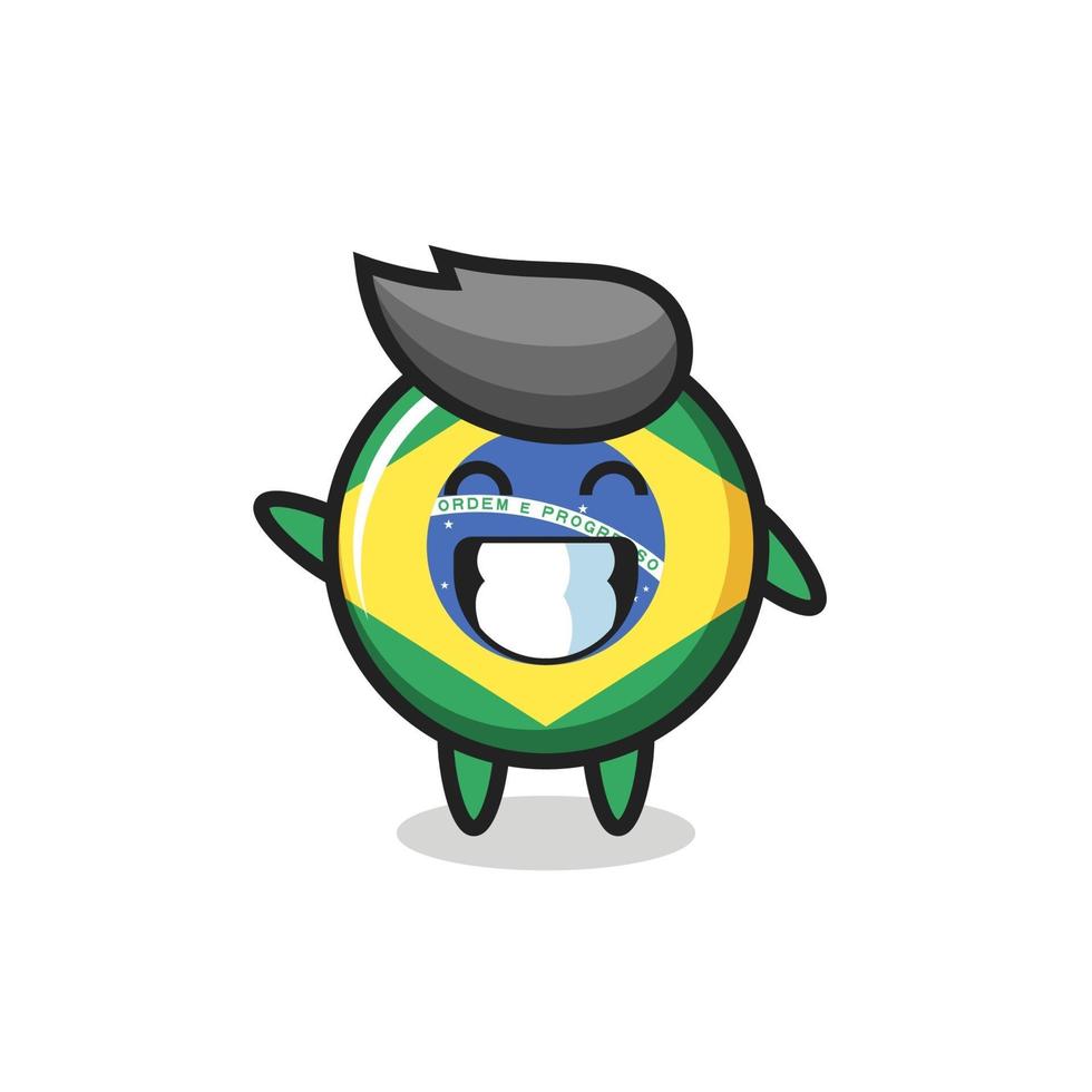 brazil flag badge cartoon character doing wave hand gesture vector