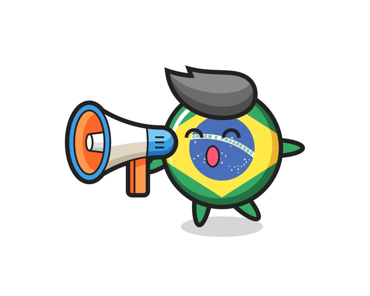 ilustración de personaje de insignia de bandera de brasil sosteniendo un megáfono vector