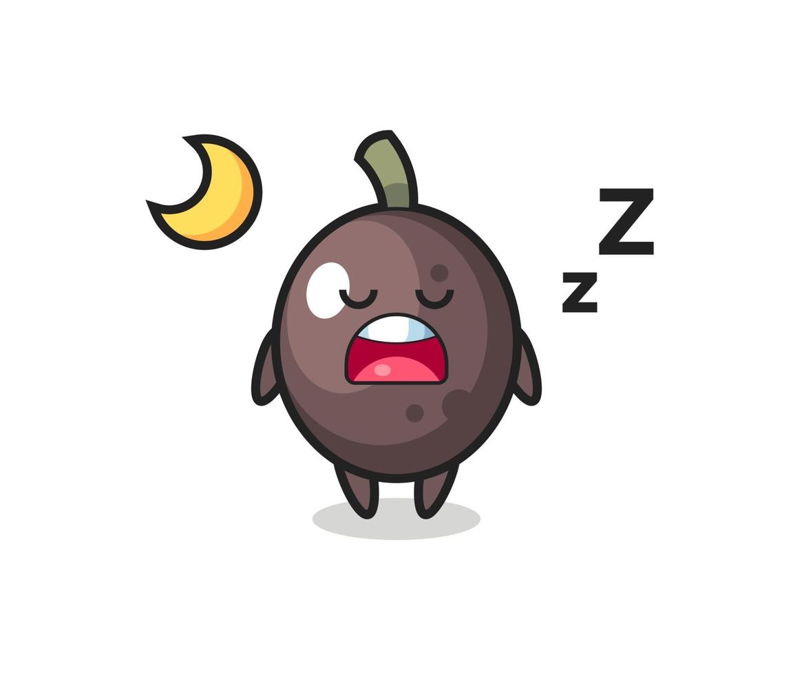 ilustración de personaje de aceituna negra durmiendo por la noche vector