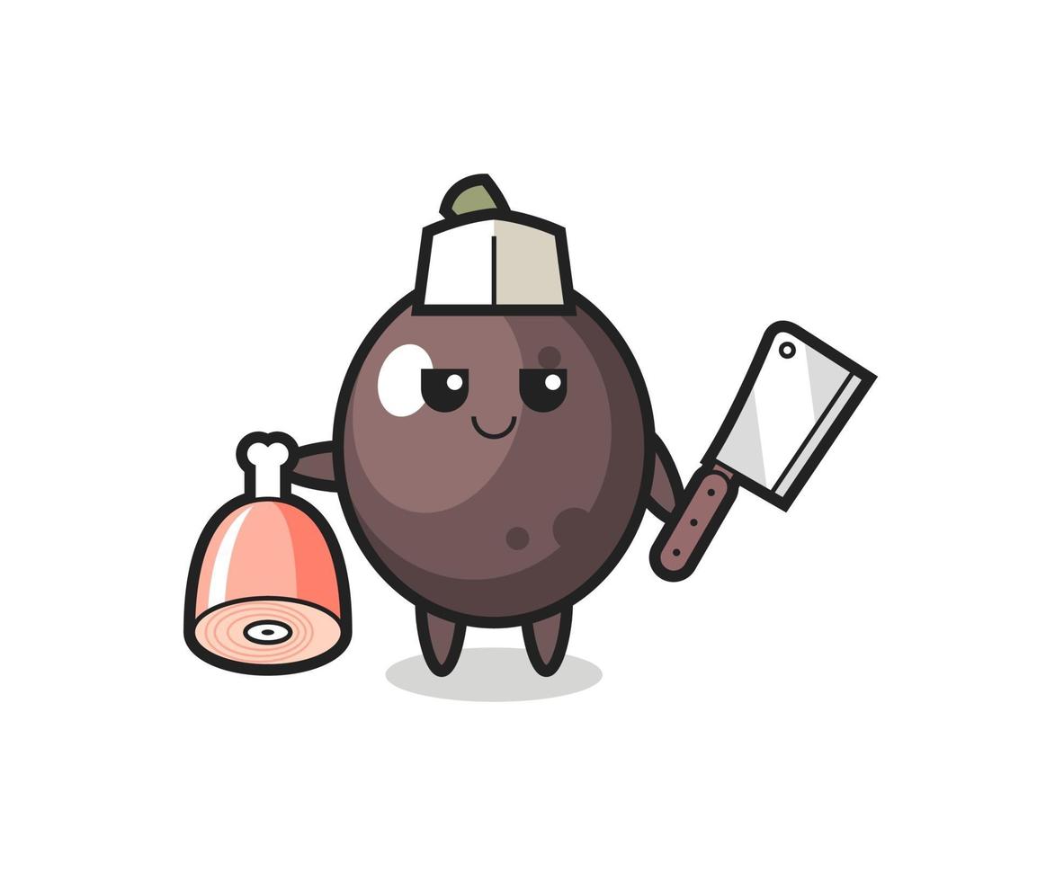 Illustration of black olive character as a butcher vector