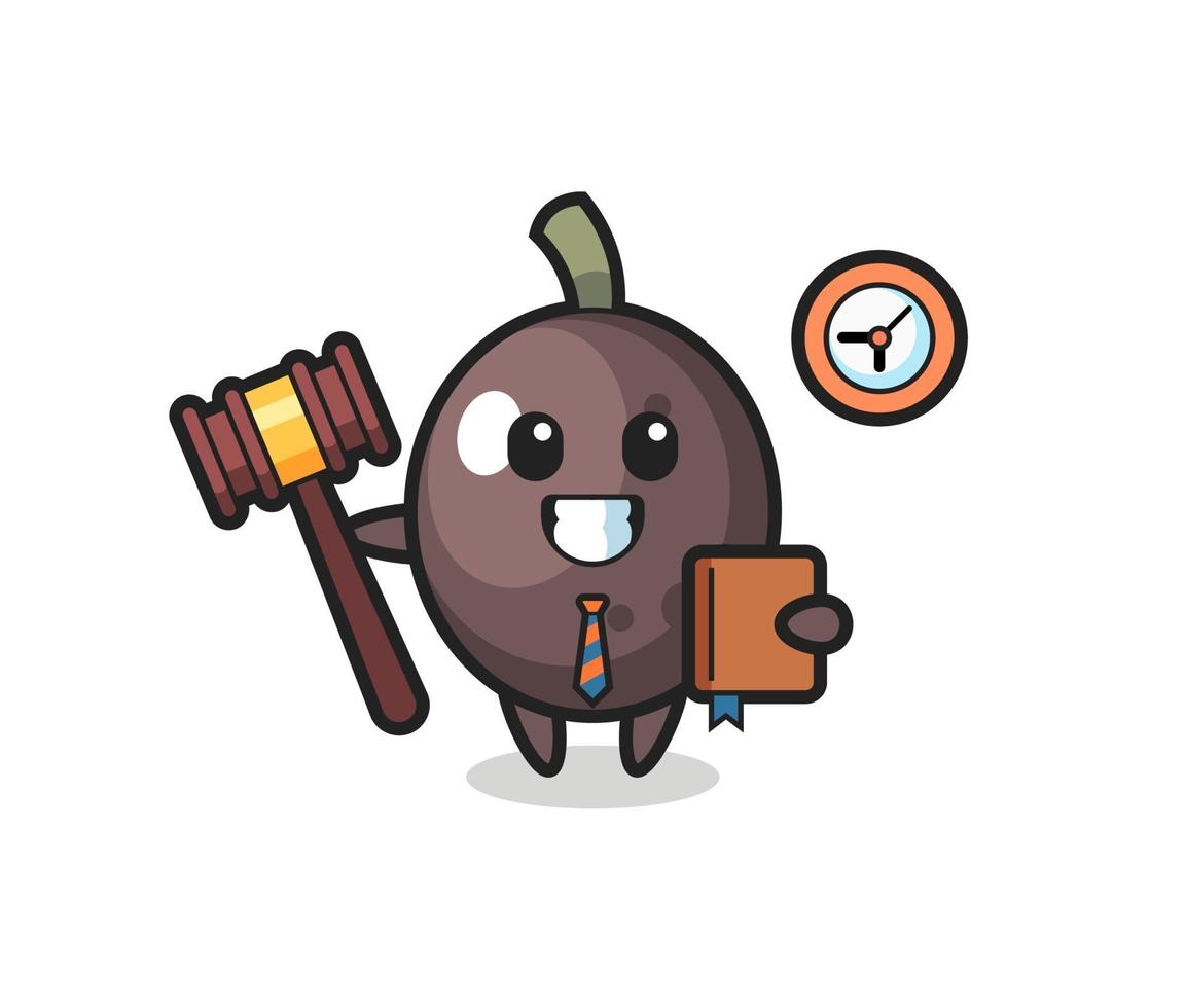 Mascot cartoon of black olive as a judge vector