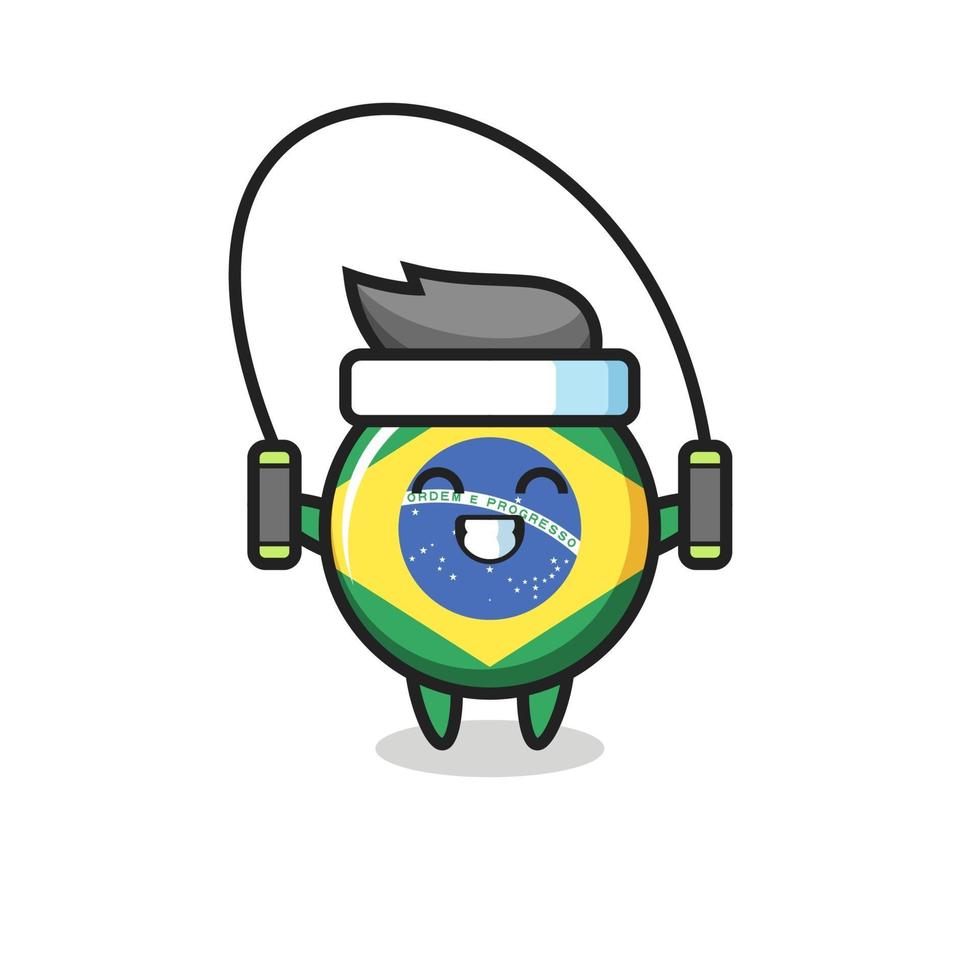 Caricatura de personaje de insignia de la bandera de Brasil con saltar la cuerda vector