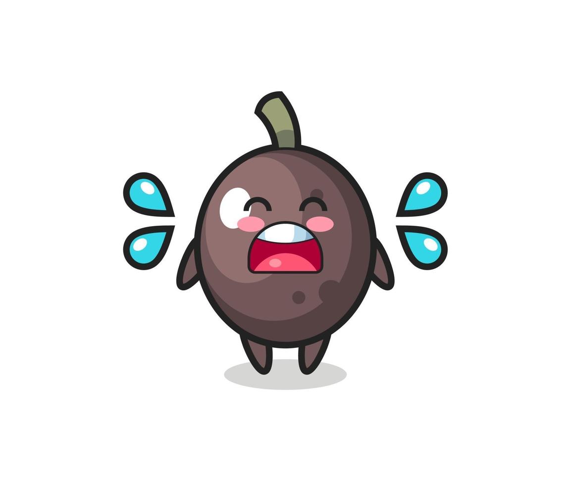 black olive cartoon illustration with crying gesture vector