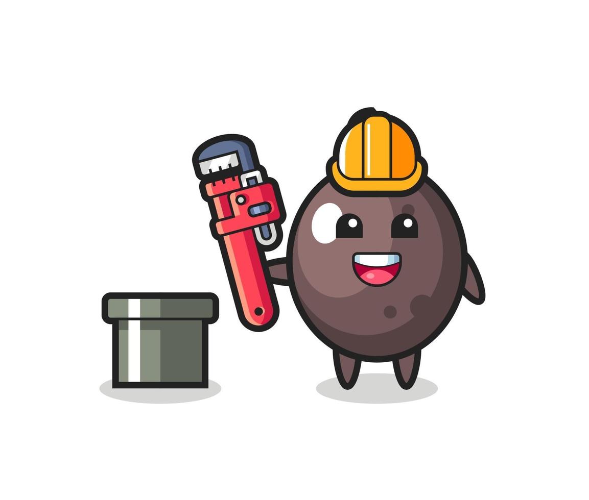 Character Illustration of black olive as a plumber vector