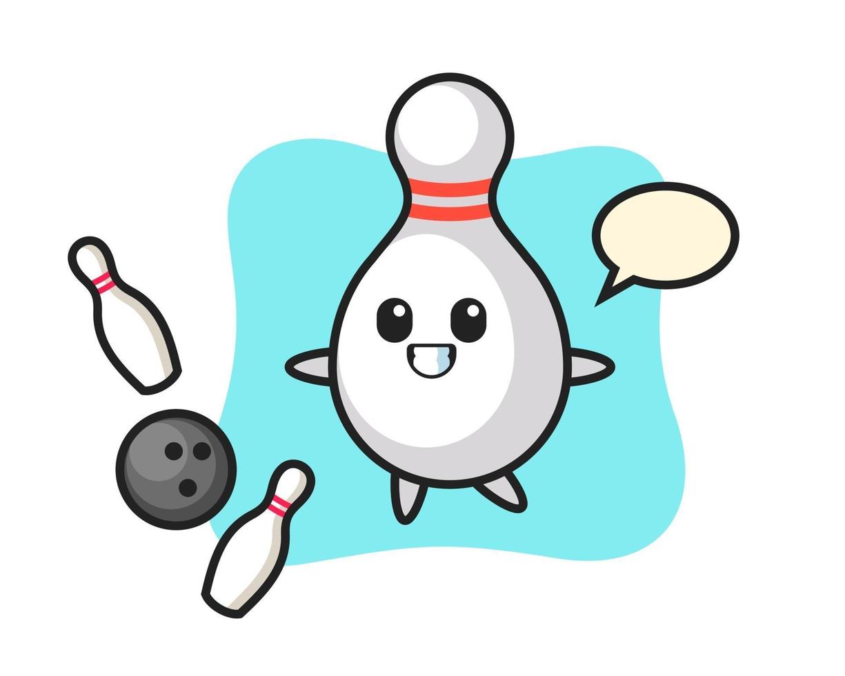 Character cartoon of bowling pin is playing bowling vector