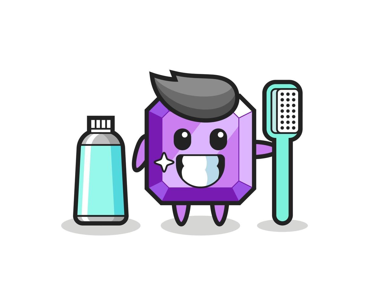 Mascot Illustration of purple gemstone with a toothbrush vector