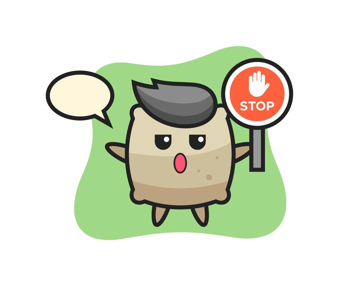 sack character illustration holding a stop sign vector