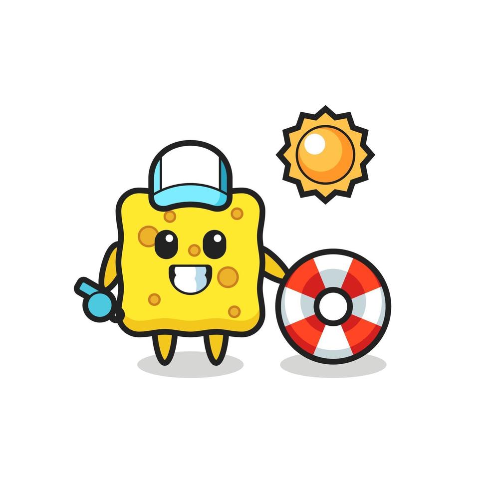 Cartoon mascot of sponge as a beach guard vector