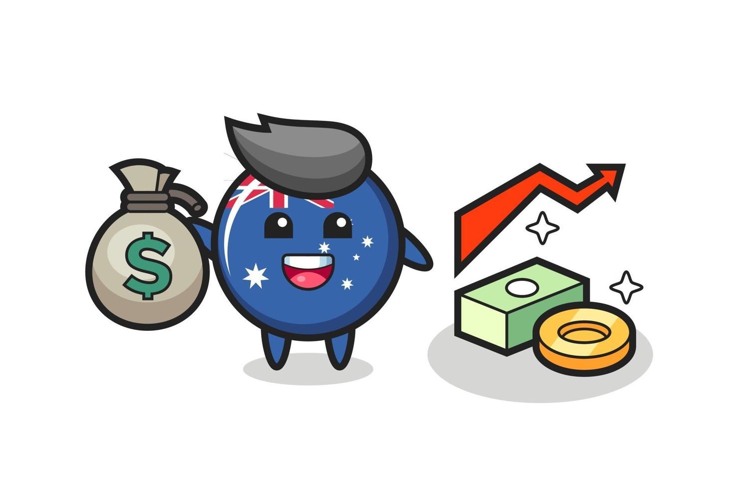 australia flag badge illustration cartoon holding money sack vector