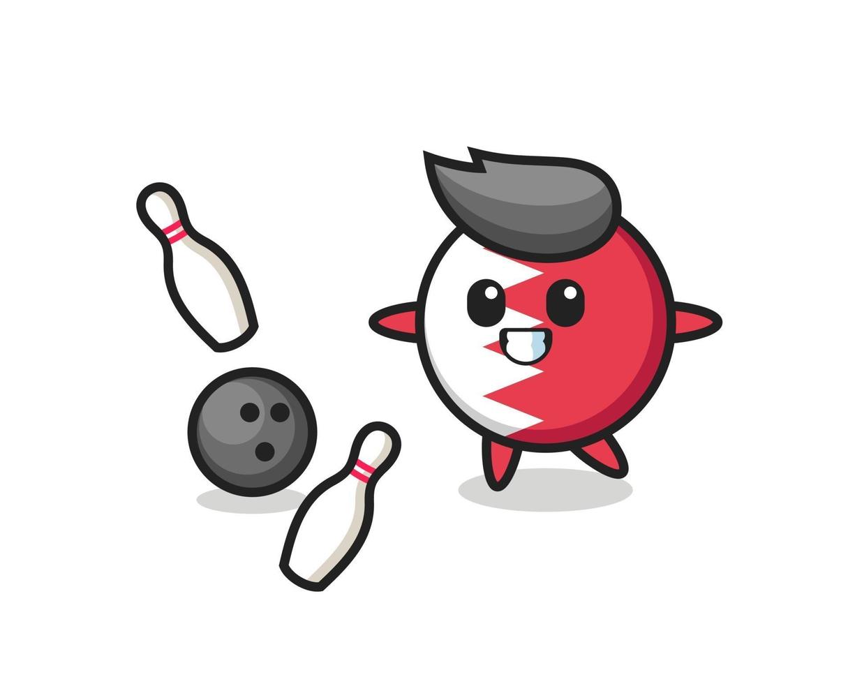 Character cartoon of bahrain flag badge is playing bowling vector