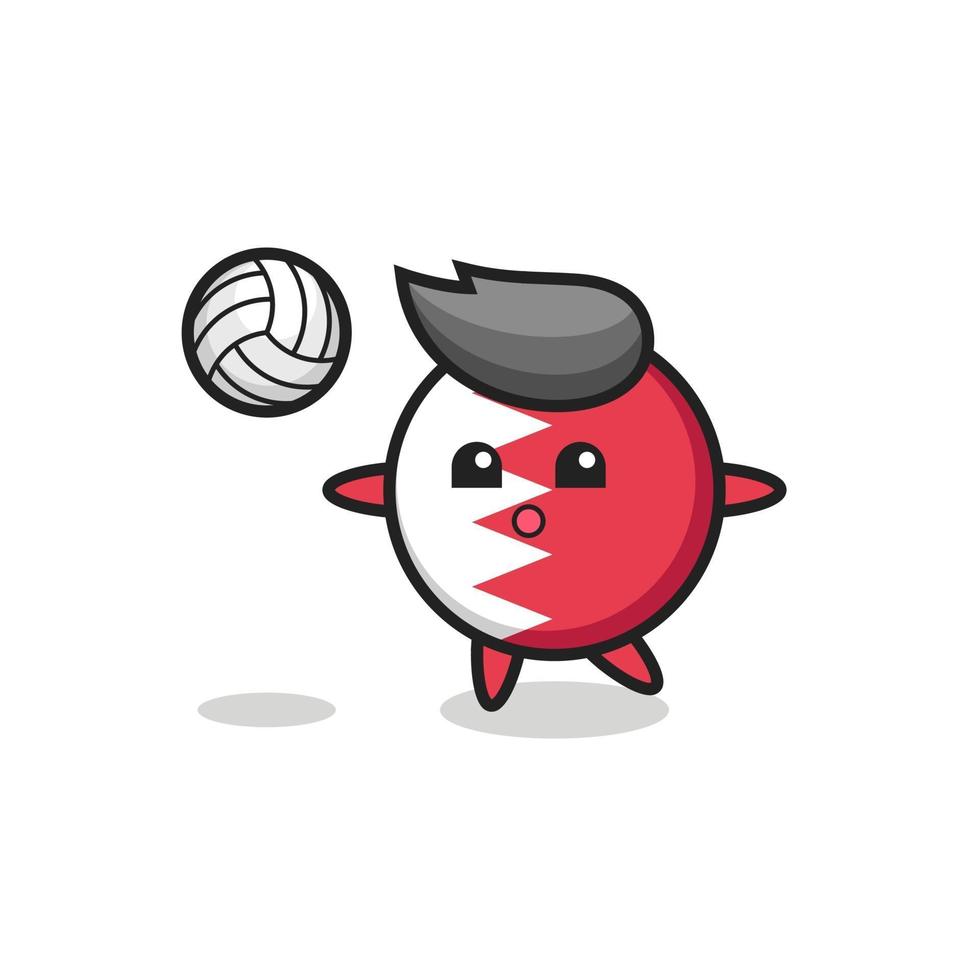 personaje de dibujos animados de la insignia de la bandera de bahrein está jugando voleibol vector
