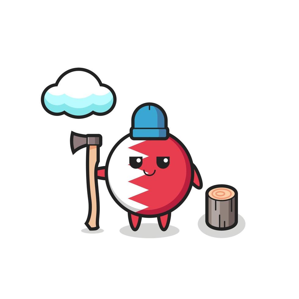 Character cartoon of bahrain flag badge as a woodcutter vector