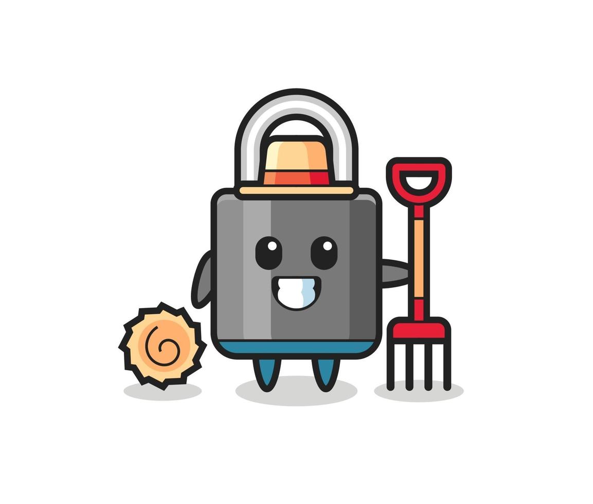 Mascot character of padlock as a farmer vector