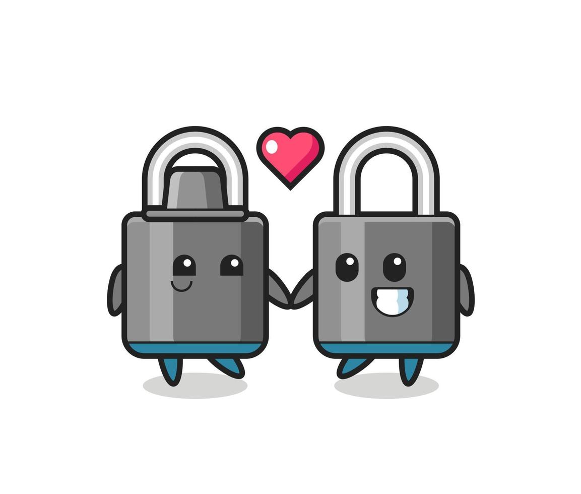 padlock cartoon character couple with fall in love gesture vector