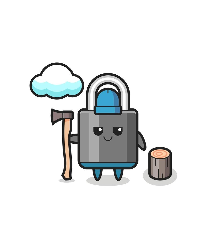 Character cartoon of padlock as a woodcutter vector