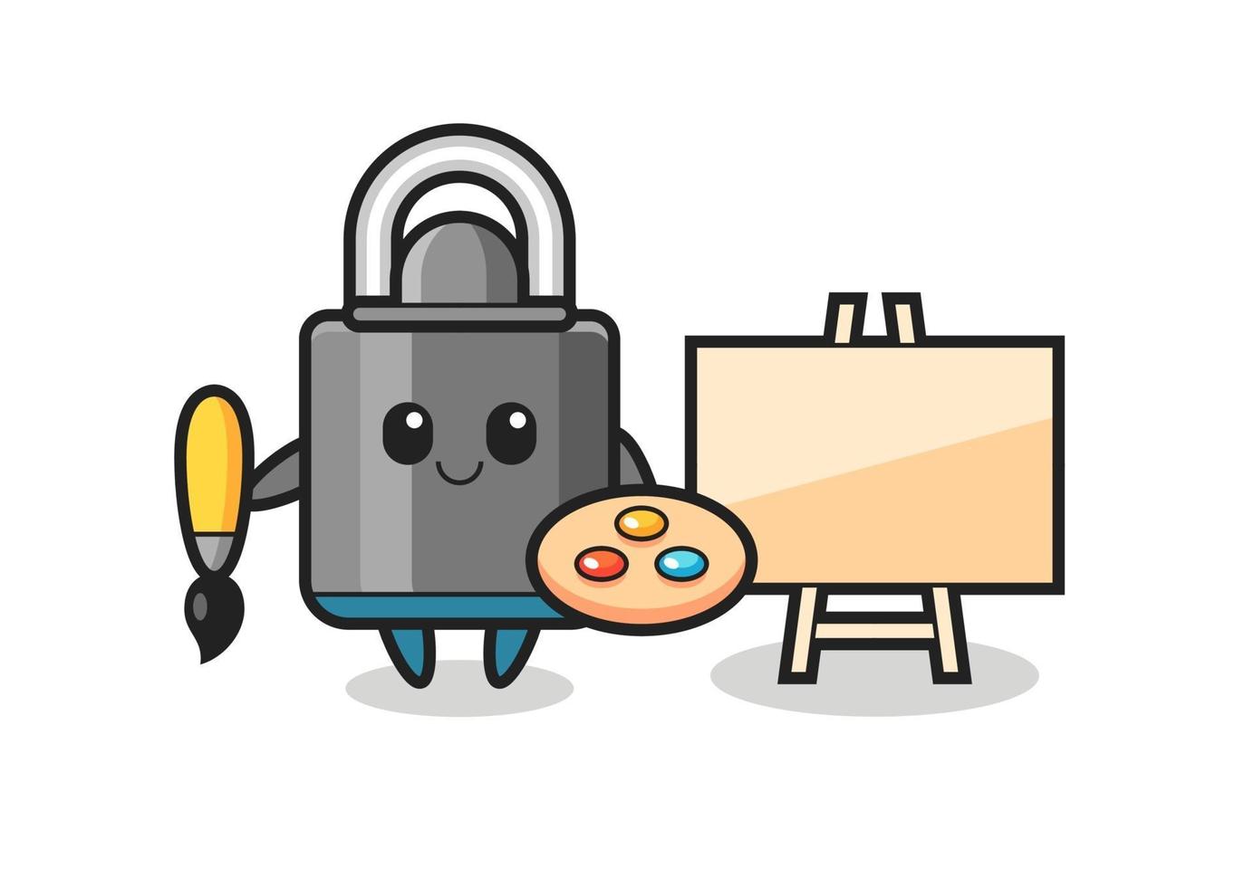 Illustration of padlock mascot as a painter vector