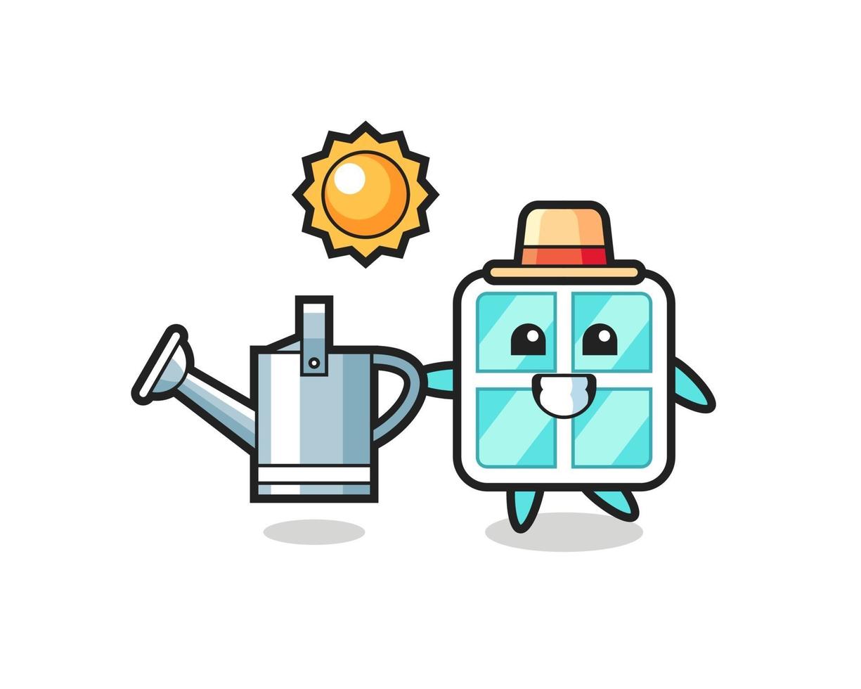 Cartoon character of window holding watering can vector