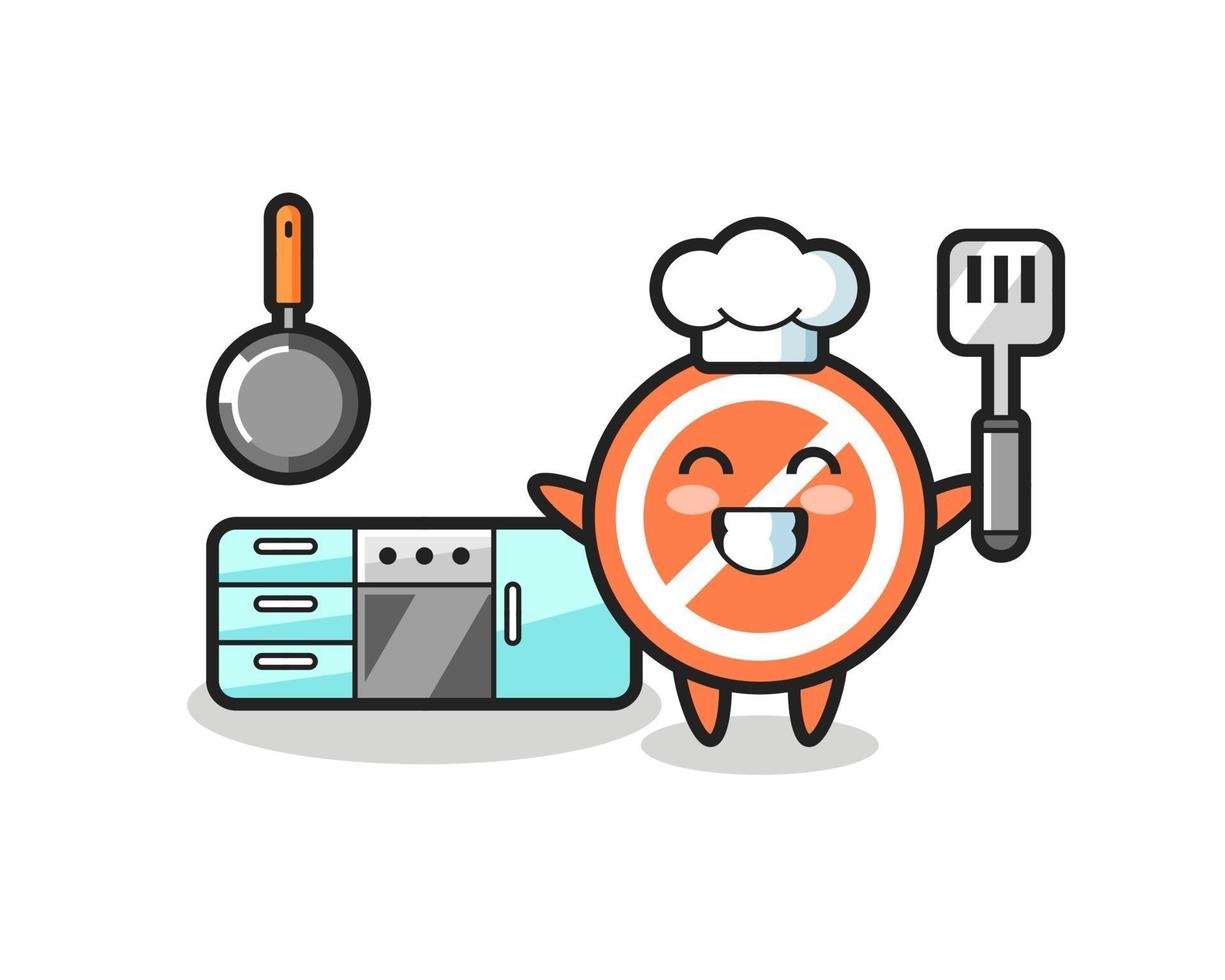 stop sign character illustration as a chef is cooking vector