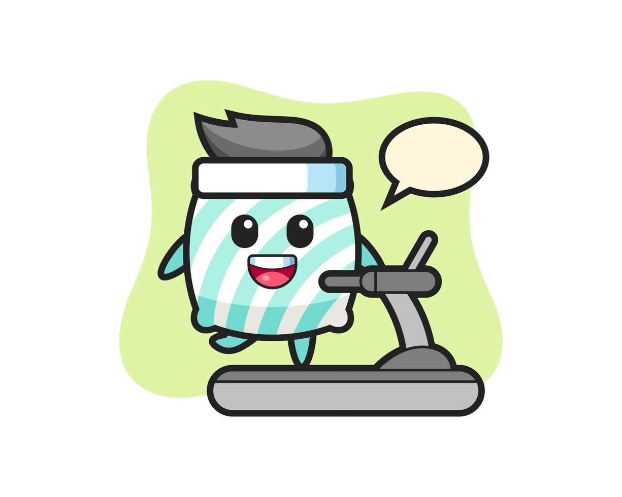 pillow cartoon character walking on the treadmill vector