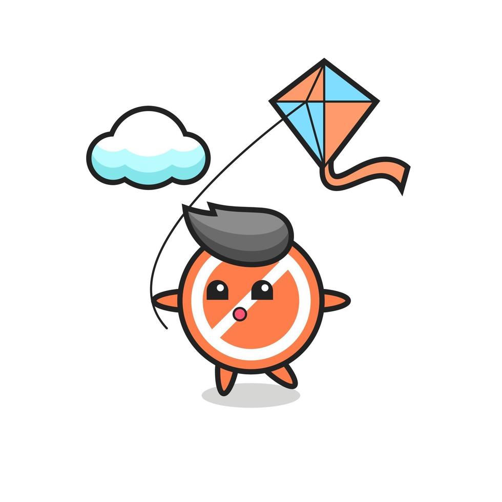 stop sign mascot illustration is playing kite vector