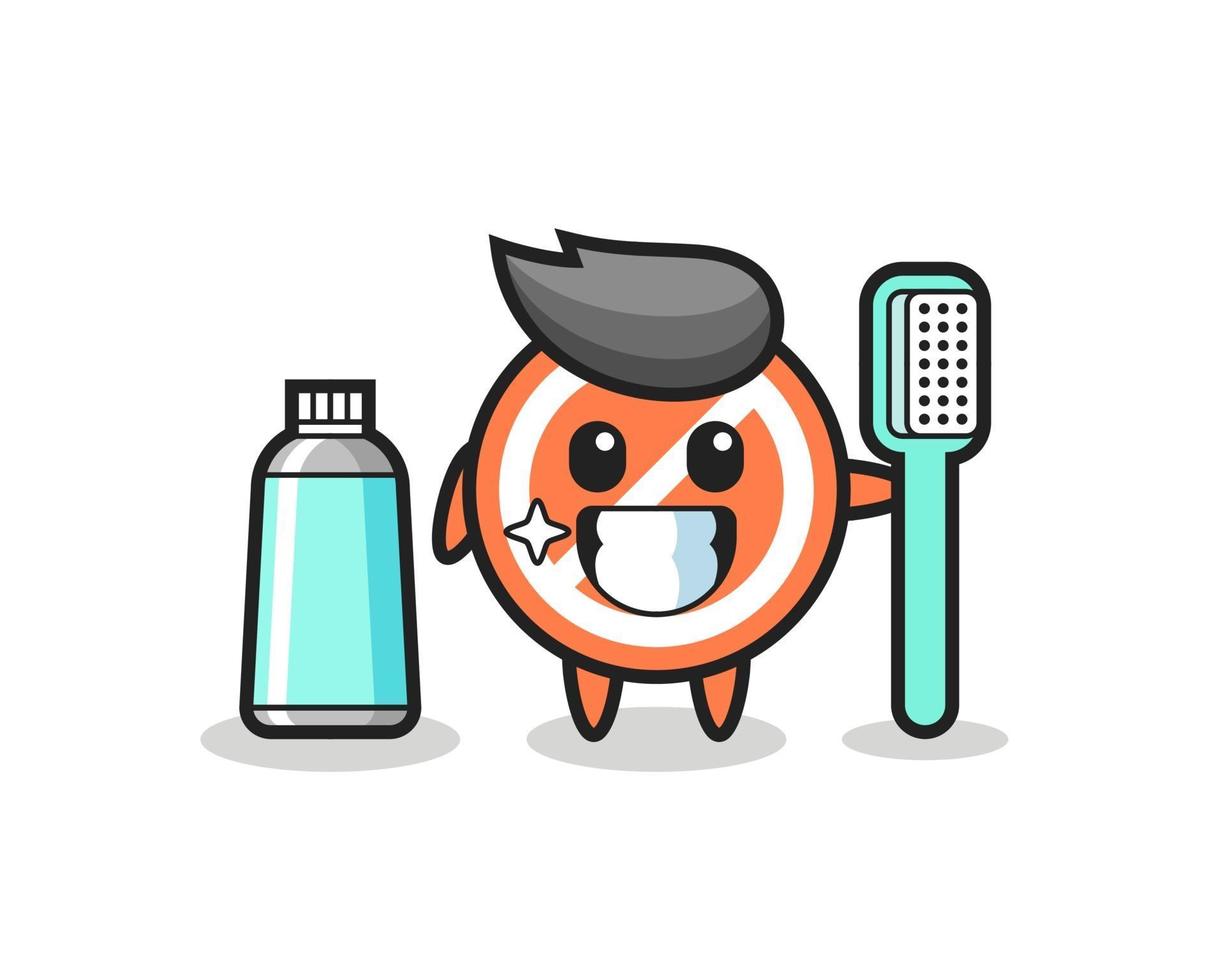 Ilustración de mascota de la señal de pare con un cepillo de dientes vector