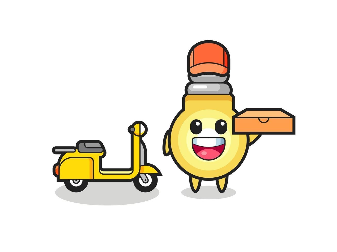 Character Illustration of light bulb as a pizza deliveryman vector