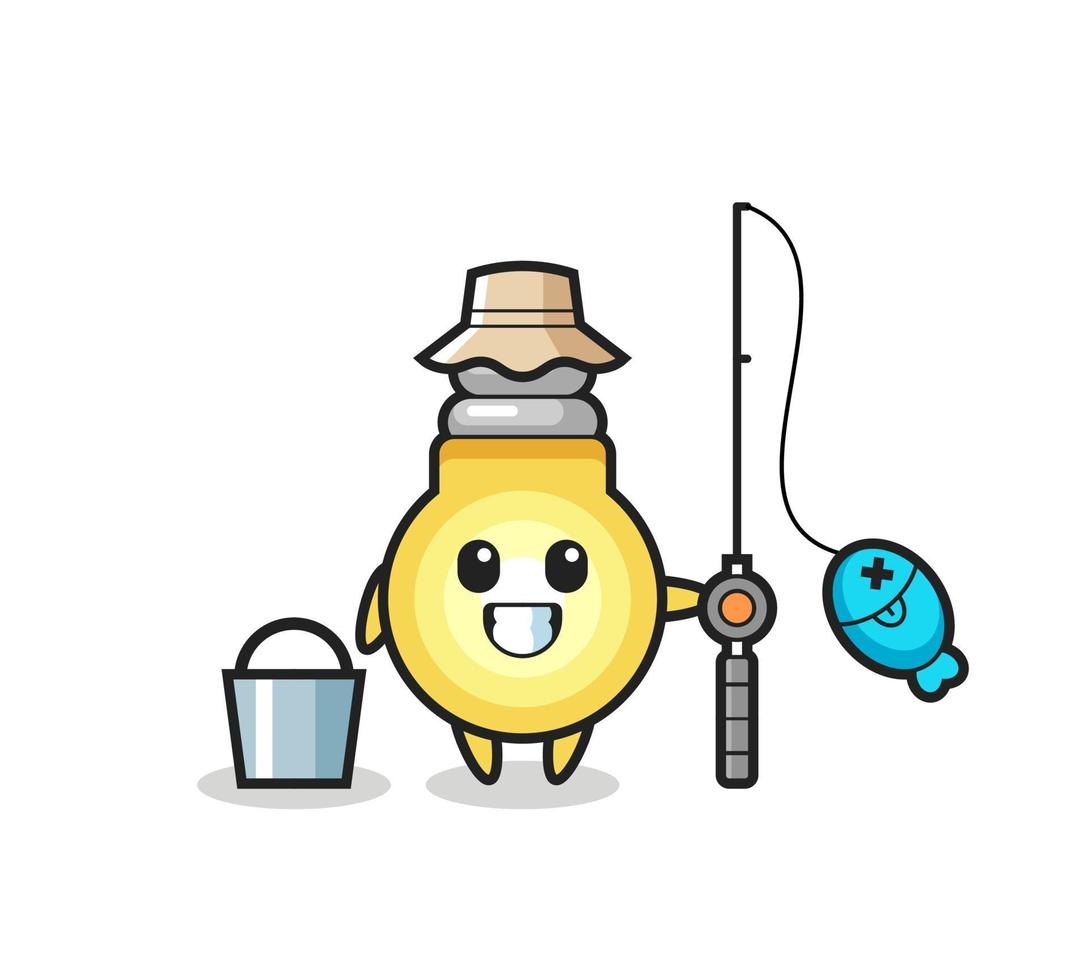 Mascot character of light bulb as a fisherman vector