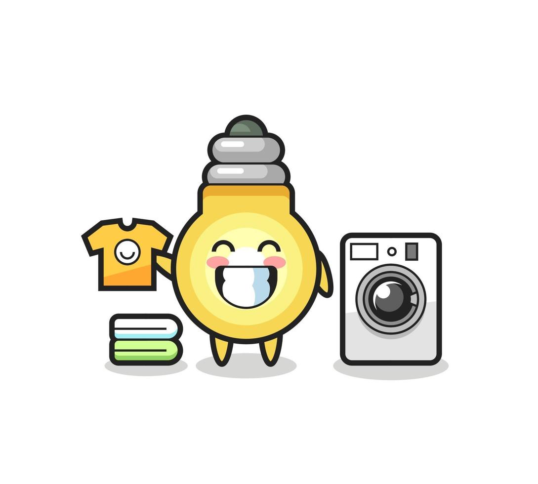 Mascot cartoon of light bulb with washing machine vector
