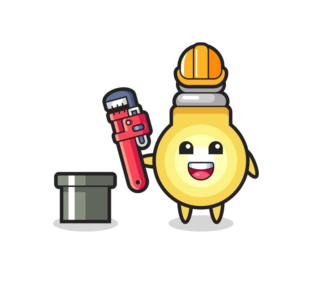 Character Illustration of light bulb as a plumber vector