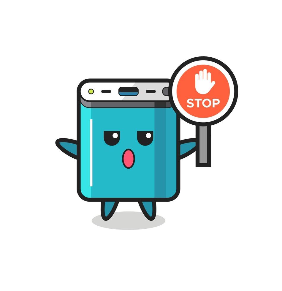 power bank character illustration holding a stop sign vector