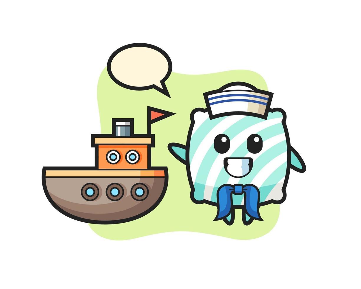 Mascota de personaje de almohada como marinero. vector
