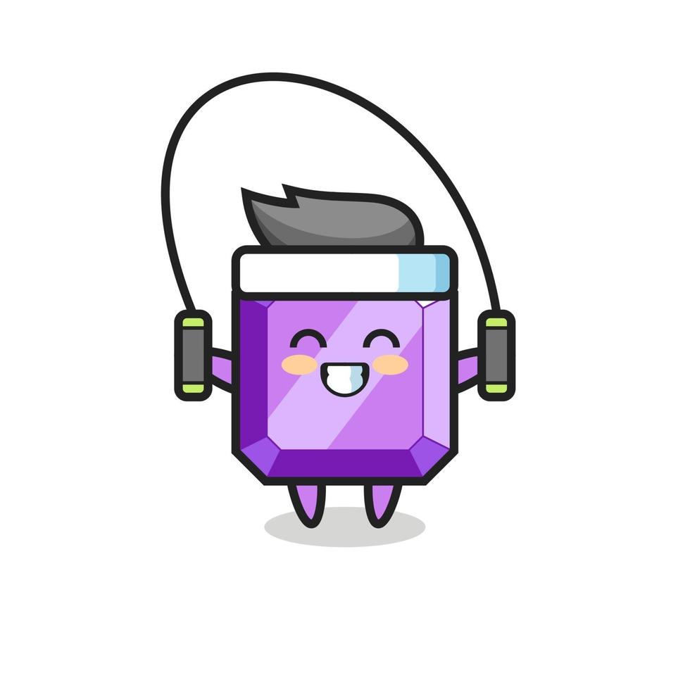purple gemstone character cartoon with skipping rope vector