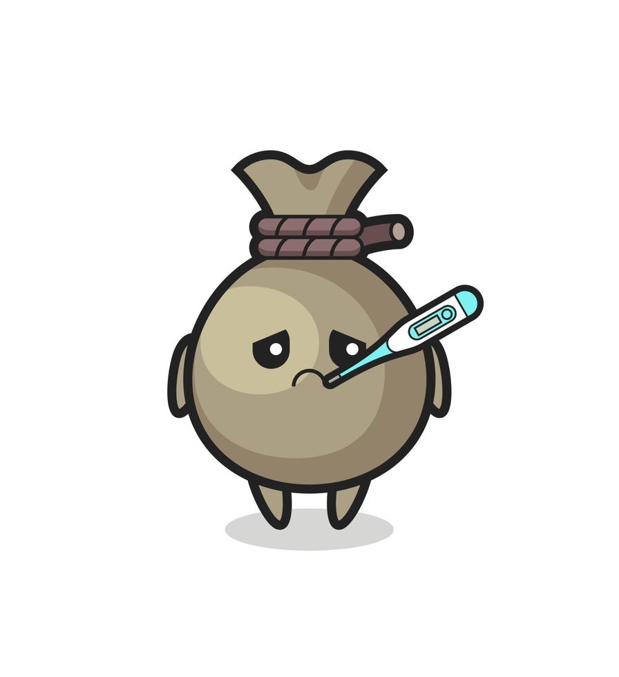 money sack mascot character with fever condition vector