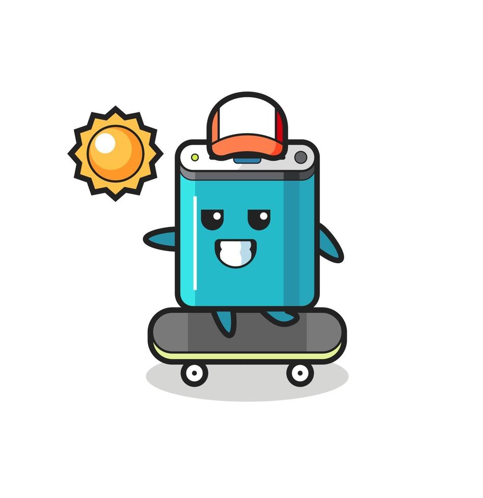 power bank character illustration ride a skateboard vector