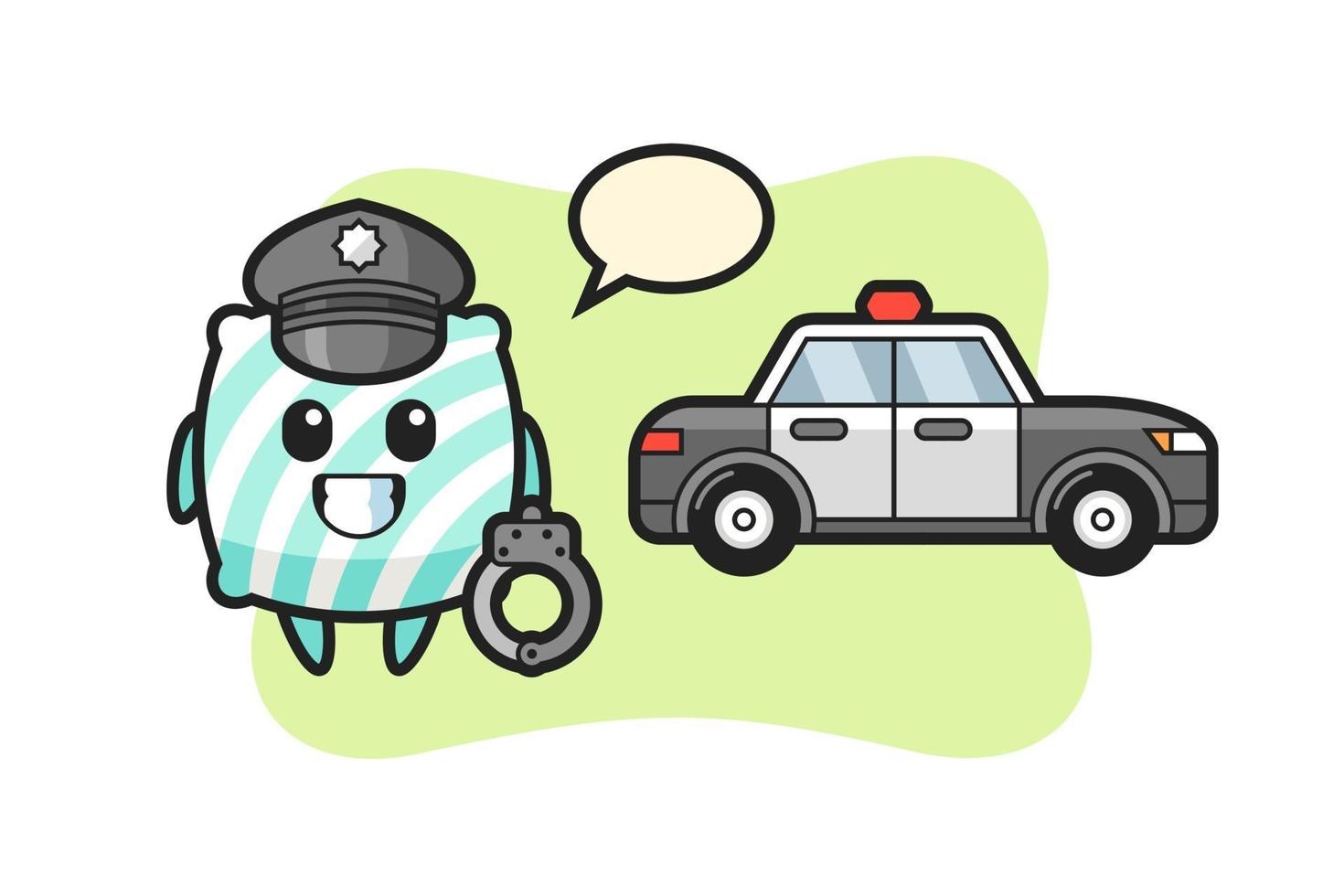 Cartoon mascot of pillow as a police vector