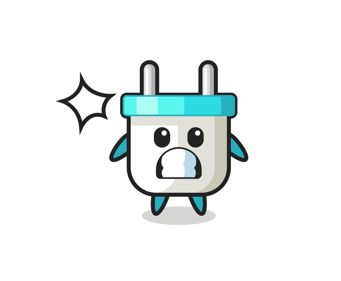 electric plug character cartoon with shocked gesture vector