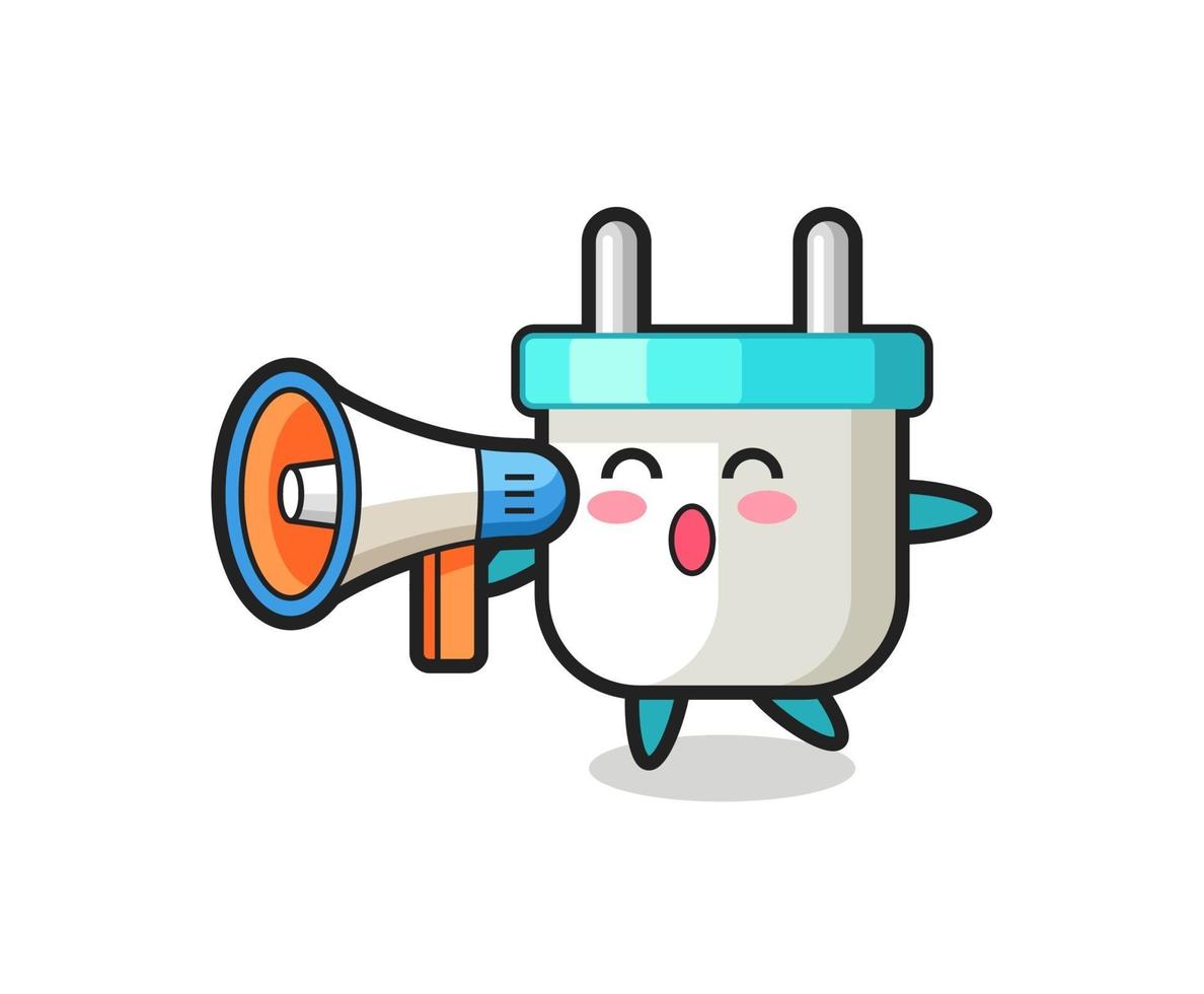 electric plug character illustration holding a megaphone vector