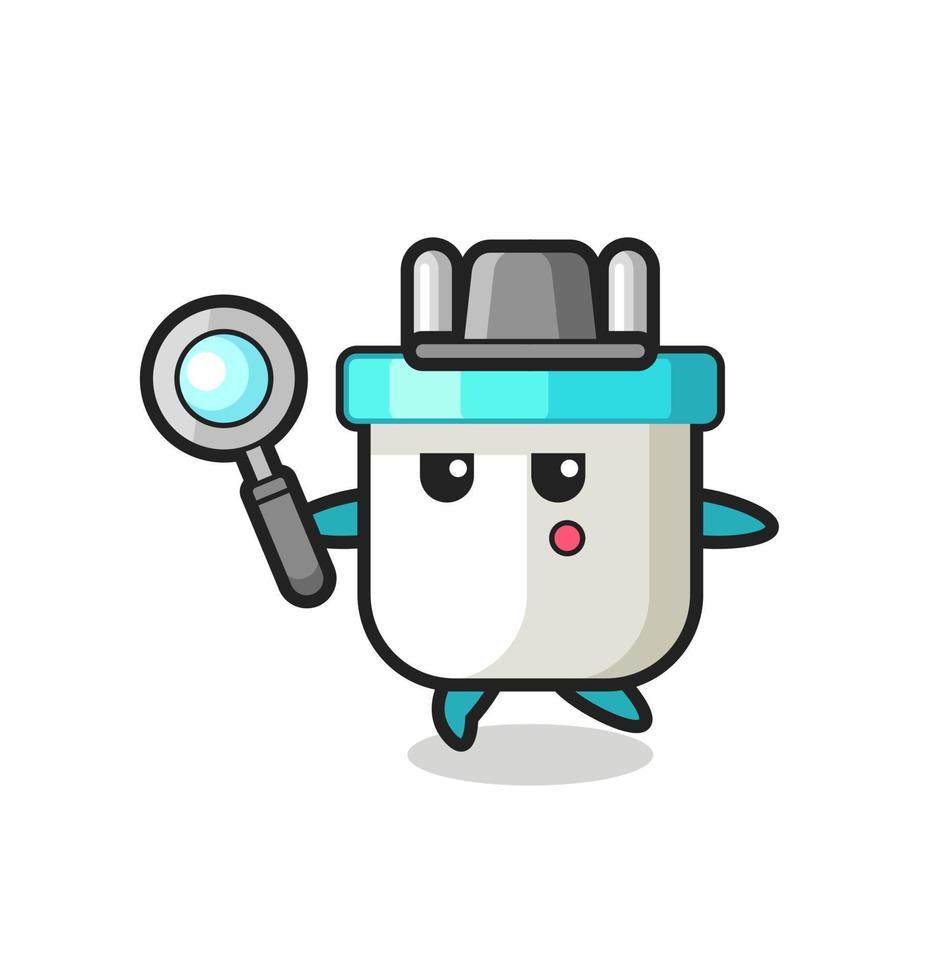 electric plug cartoon character searching with a magnifying glass vector