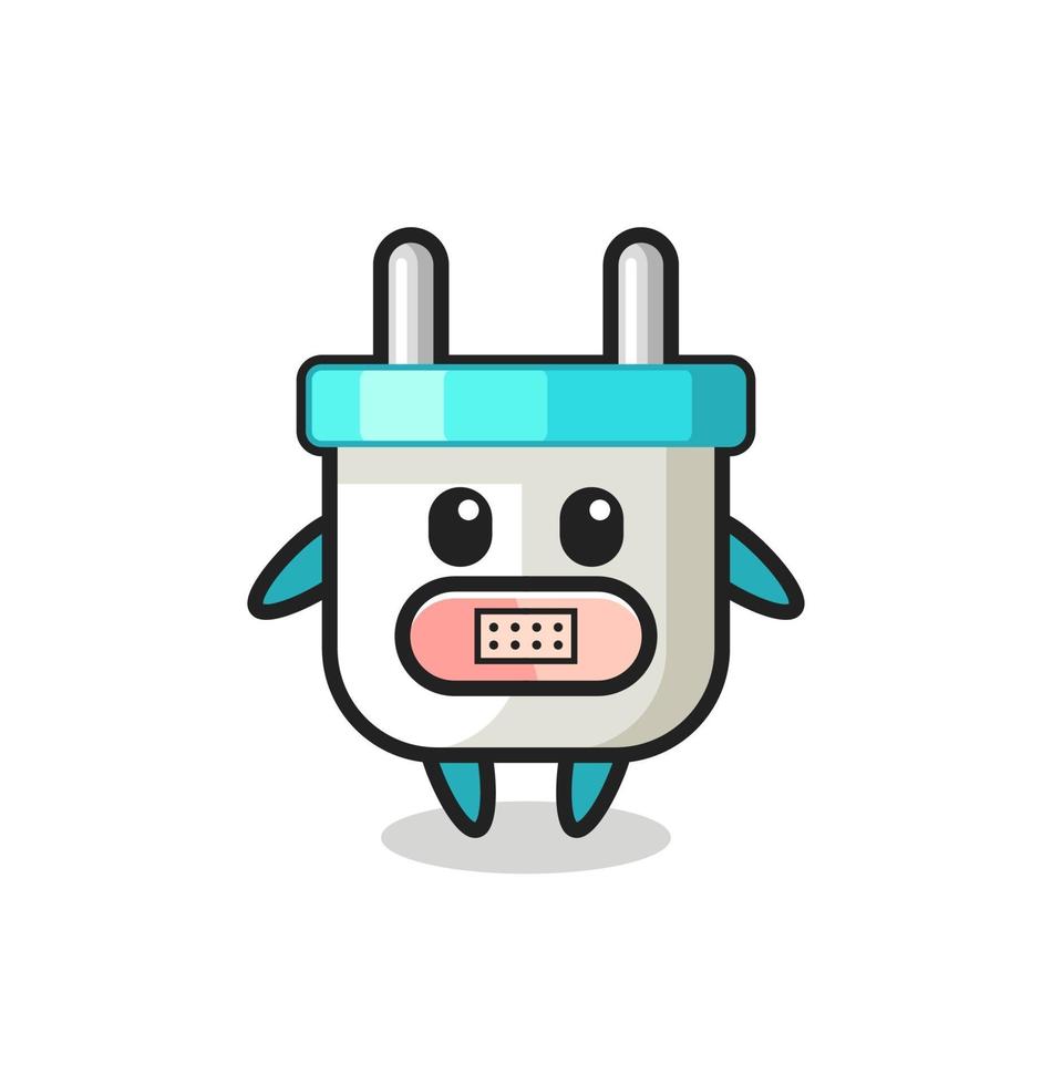 Cartoon Illustration of electric plug with tape on mouth vector